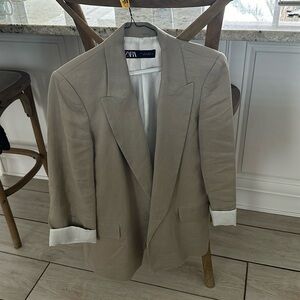 Zara Taupe Linen Blazer Size Small